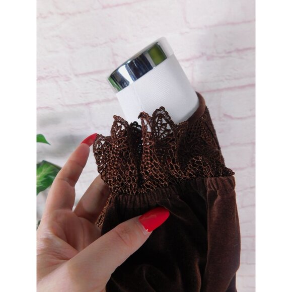 Vintage Japan Velvet Lace Victorian Prairie Blouse Boho Cottagecore L - Picture 6 of 12